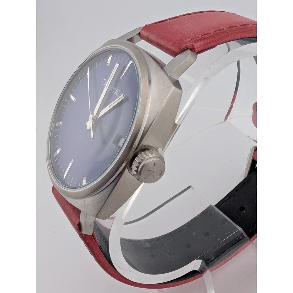 Calvin Klein Fraternity Swiss Made Watch Men 39mm Case Leather Band- New Battery